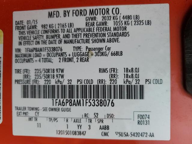 2015 Ford Mustang VIN: 1FA6P8AM1F5338076 Lot: 44814924