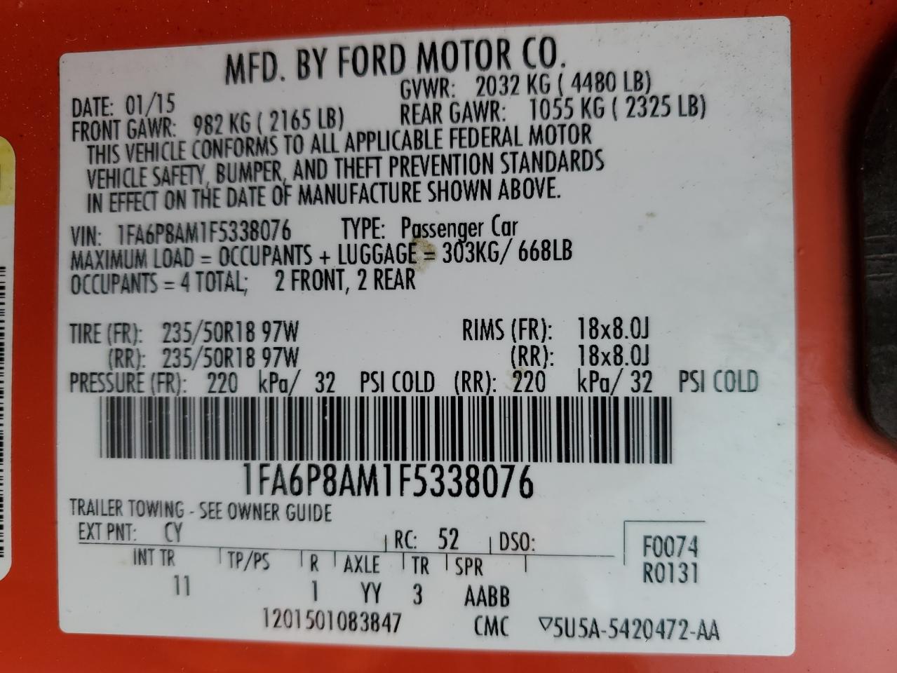 1FA6P8AM1F5338076 2015 Ford Mustang