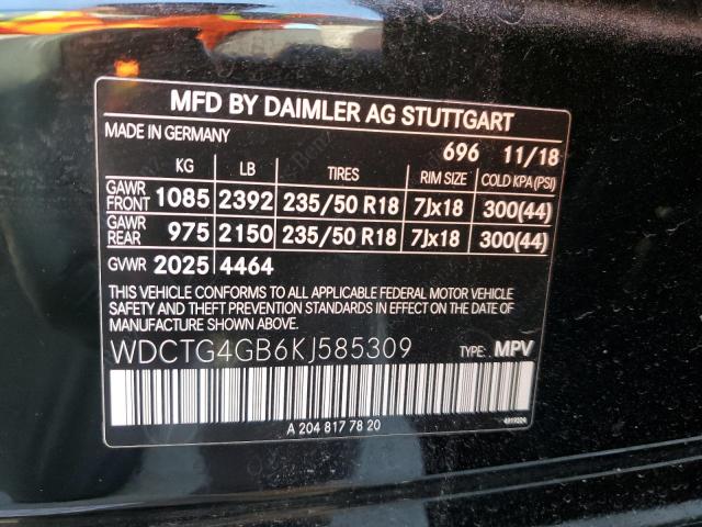 VIN WDCTG4GB6KJ585309 2019 Mercedes-Benz GLA-Class,... no.13