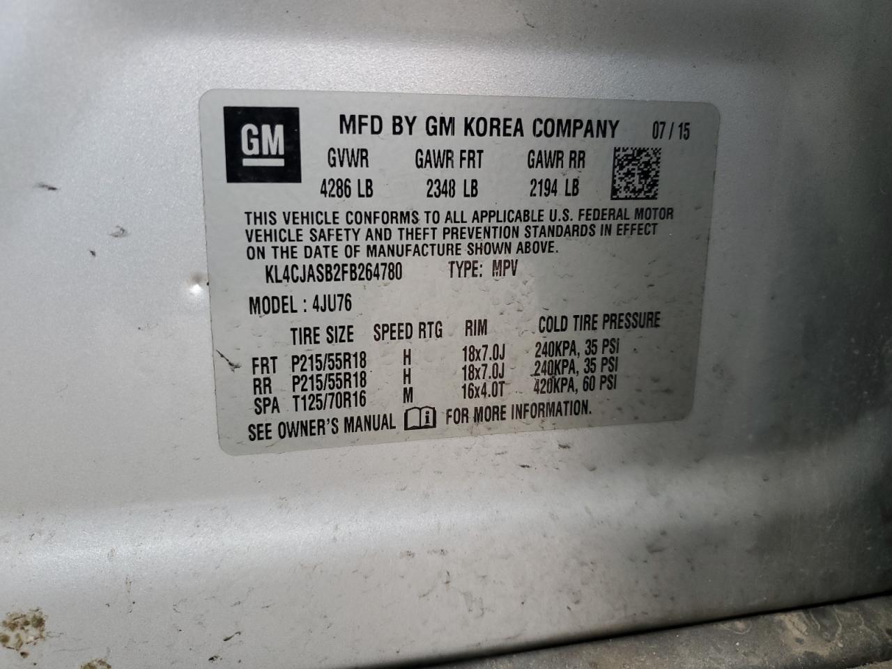 KL4CJASB2FB264780 2015 Buick Encore