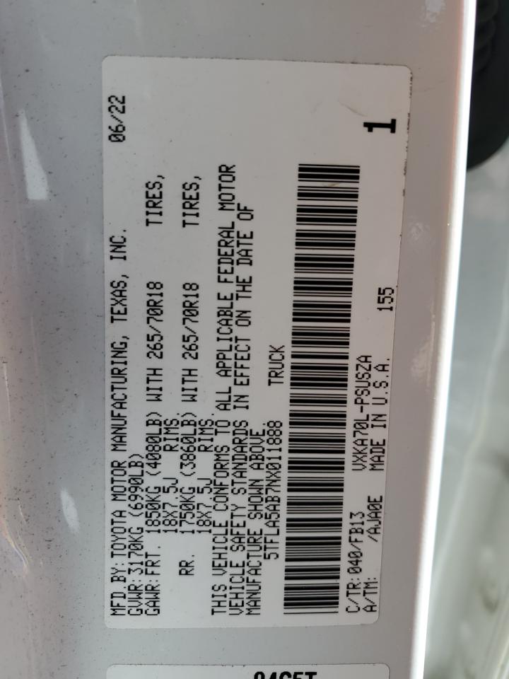 5TFLA5AB7NX011888 2022 Toyota Tundra Crewmax Sr