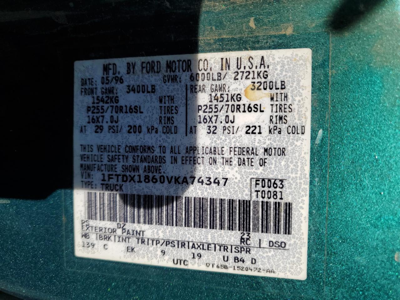 1ftdx1860vka74347 1FTDX1860VKA74347 1997 Ford F150