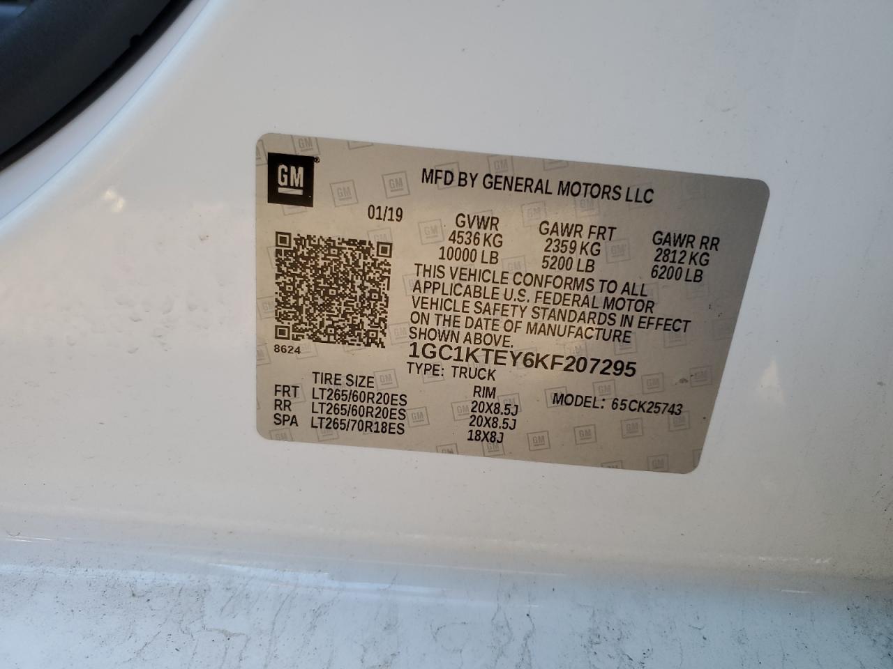 1GC1KTEY6KF207295 CHEVROLET ALL Models 2019