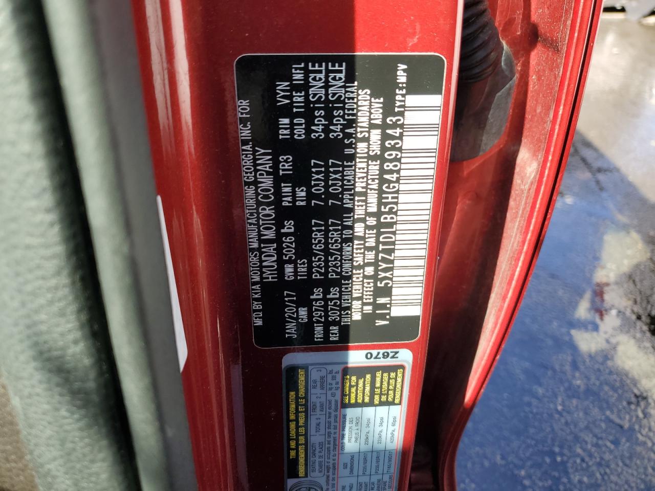 5XYZTDLB5HG489343 2017 Hyundai Santa Fe Sport