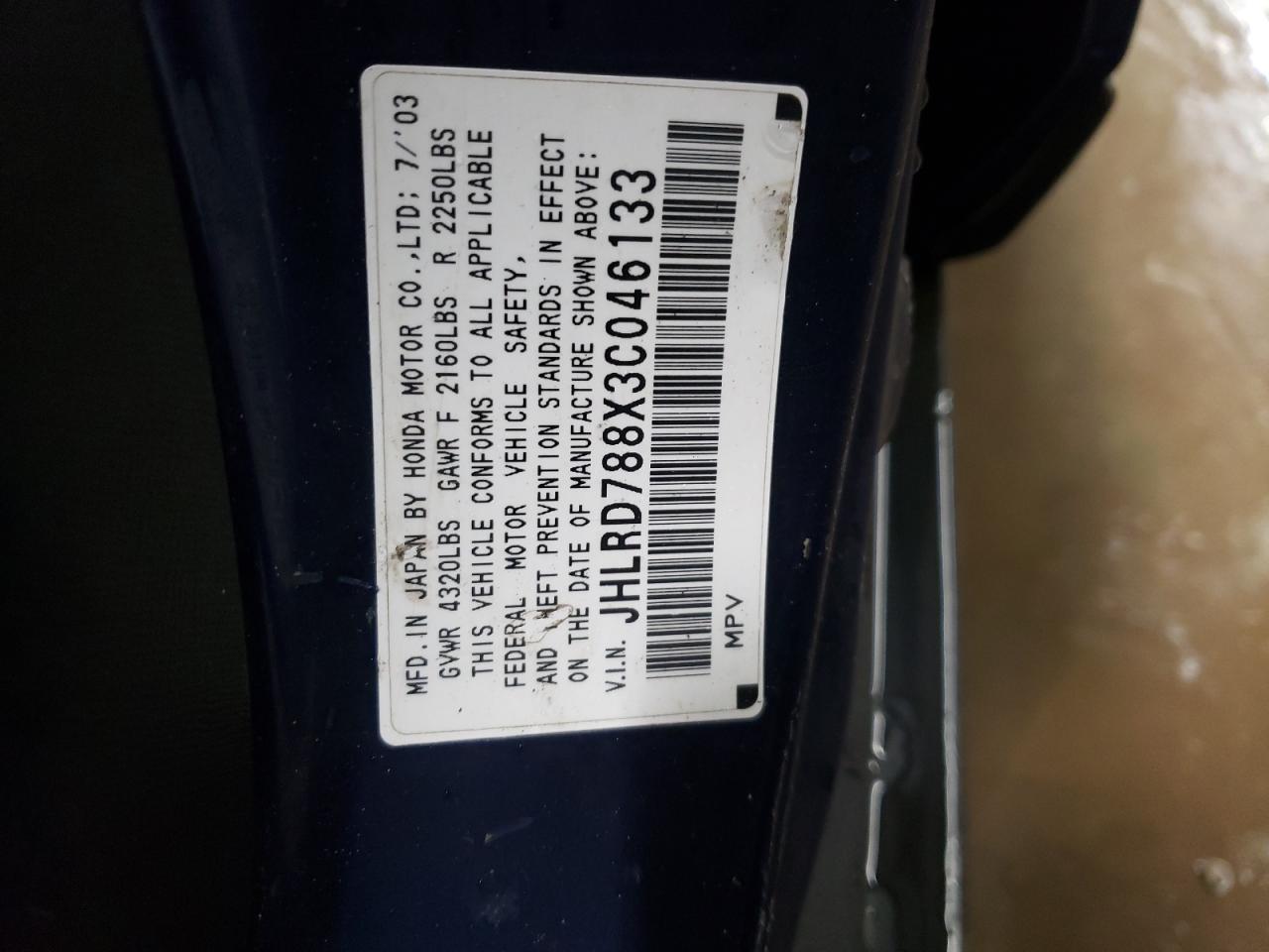 JHLRD788X3C046133 2003 Honda Cr-V Ex