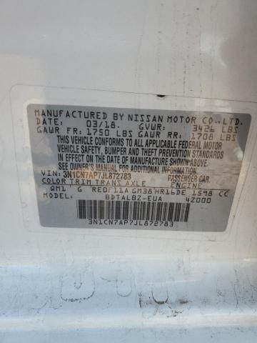 2018 Nissan Versa S VIN: 3N1CN7AP7JL872783 Lot: 44528254