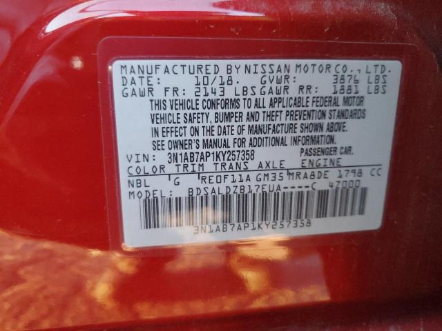 2019 NISSAN SENTRA S 3N1AB7AP1KY257358