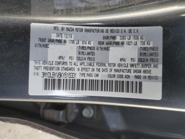 2019 TOYOTA YARIS L/LE 3MYDLBYV6KY516331