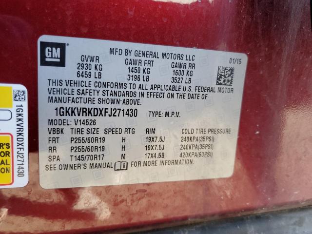 1GKKVRKDXFJ271430 | 2015 GM c acadia slt-1