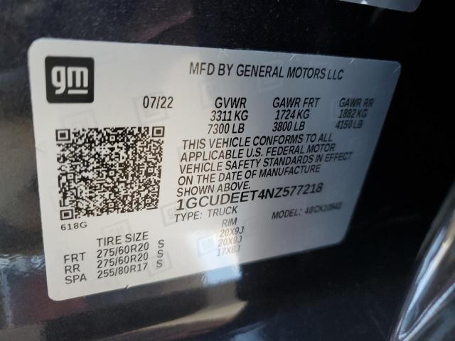 2022 CHEVROLET SILVERADO - 1GCUDEET4NZ577218