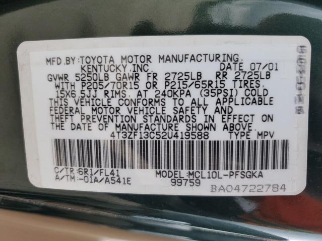 2002 Toyota Sienna Le VIN: 4T3ZF13C52U419588 Lot: 41682864