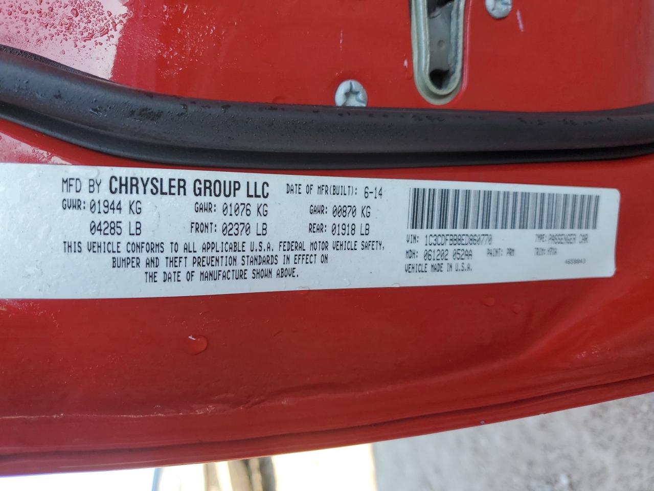 1C3CDFBB8ED860770 2014 Dodge Dart Sxt