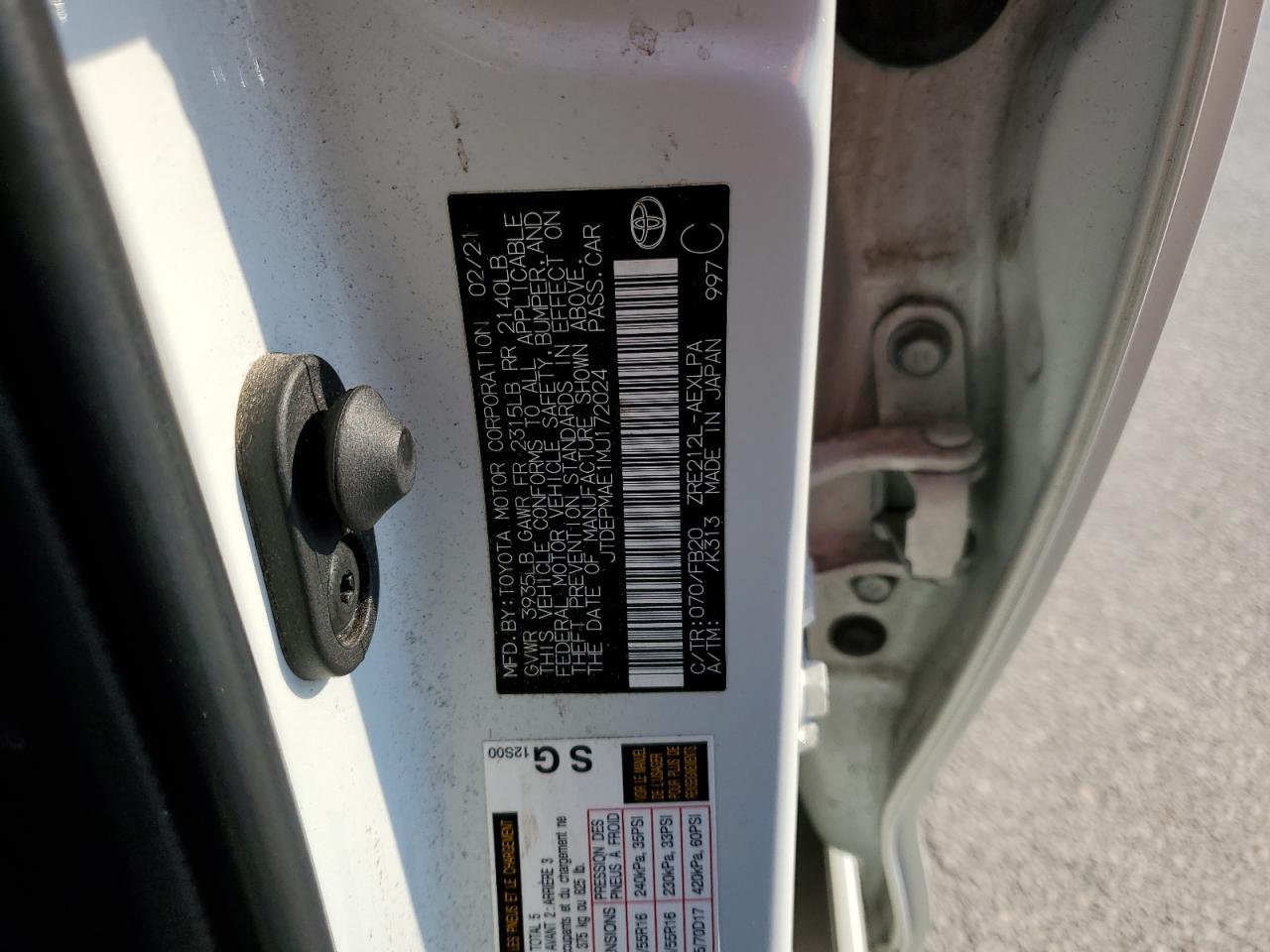 JTDEPMAE1MJ172024 2021 Toyota Corolla Le JTDEPMAE1MJ172024 2021 Toyota Corolla Le