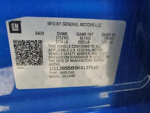 2019 CHEVROLET SONIC LS 1G1JB5SB5K4137045