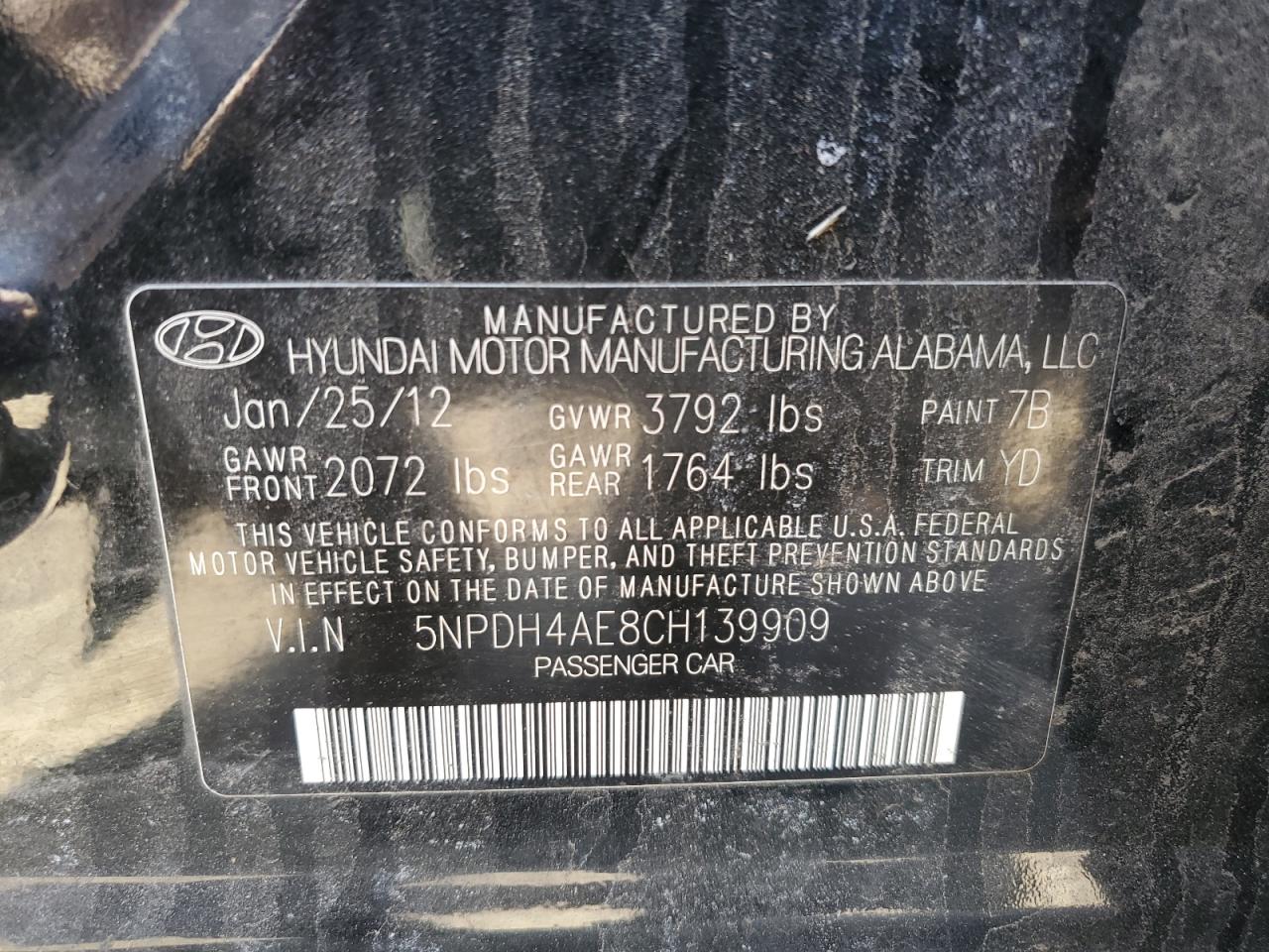 5NPDH4AE8CH139909 2012 Hyundai Elantra Gls