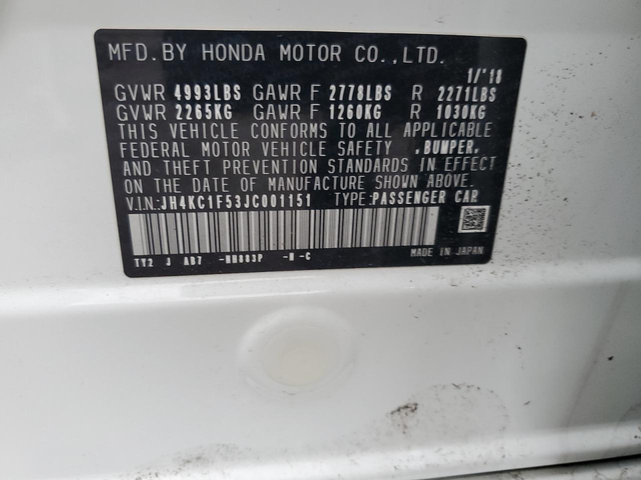 JH4KC1F53JC001151 ACURA RLX 2018