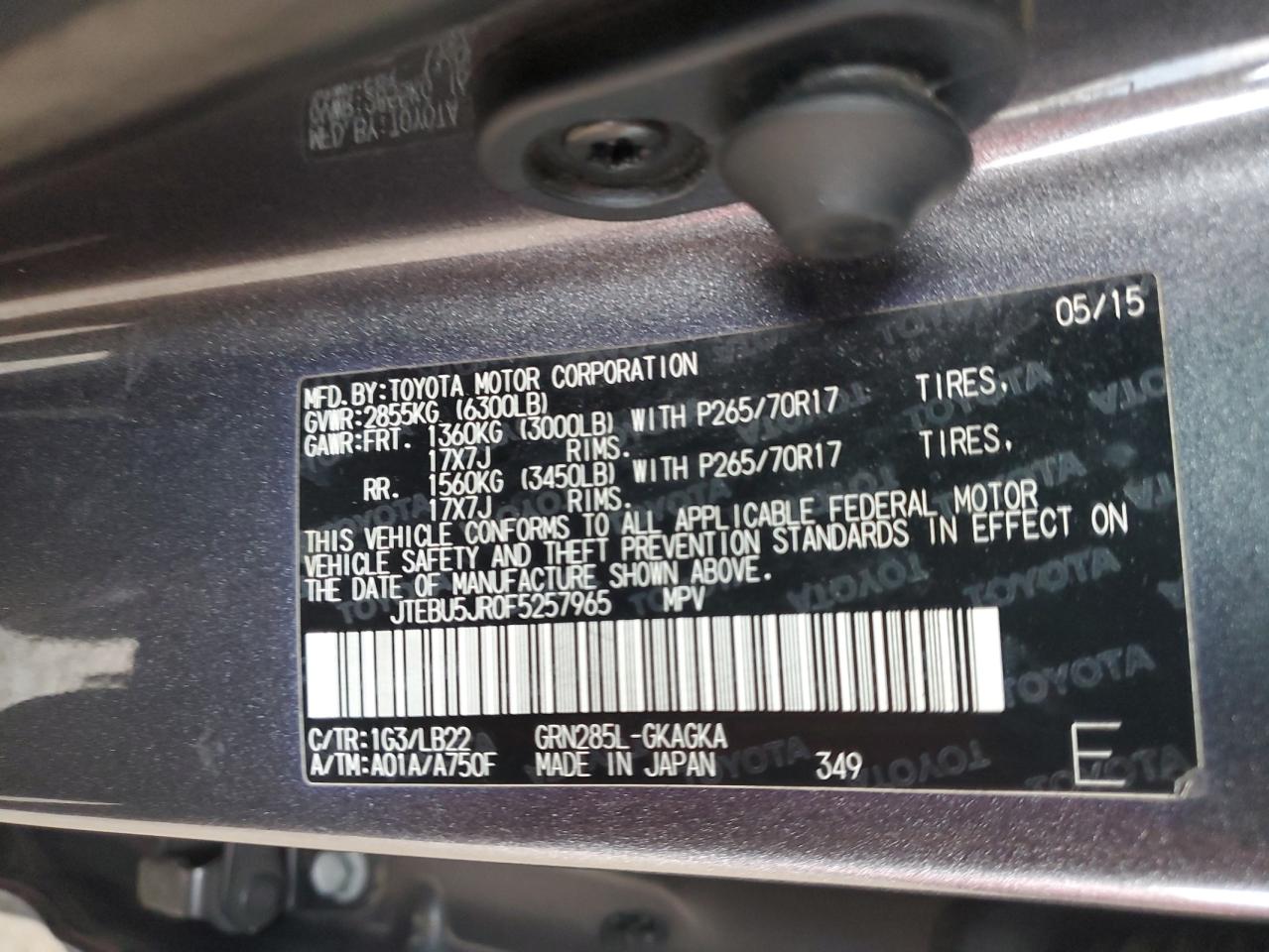 2015 Toyota 4Runner Sr5 vin: JTEBU5JR0F5257965