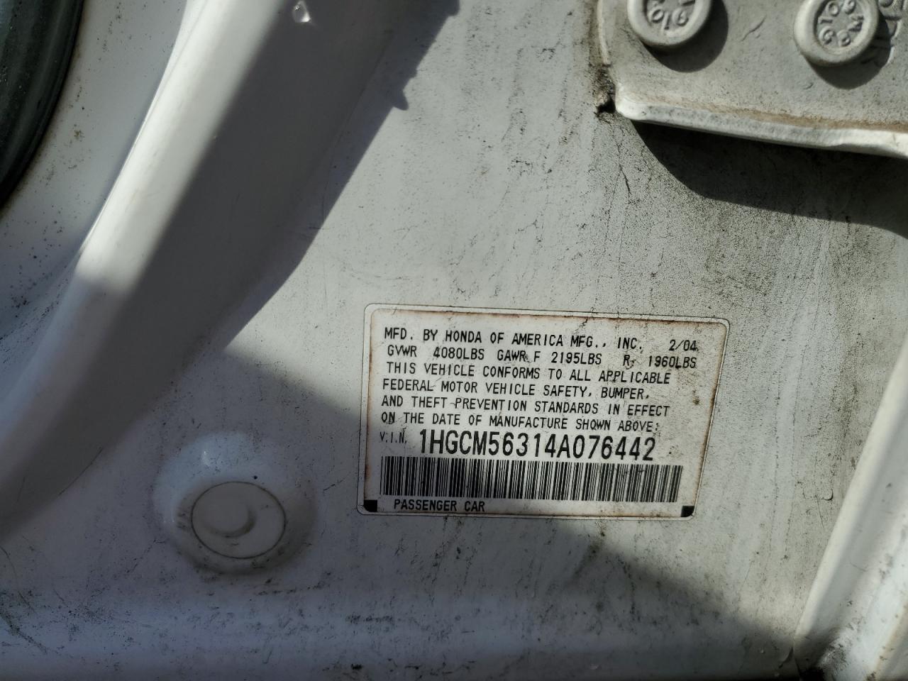 1HGCM56314A076442 2004 Honda Accord Lx