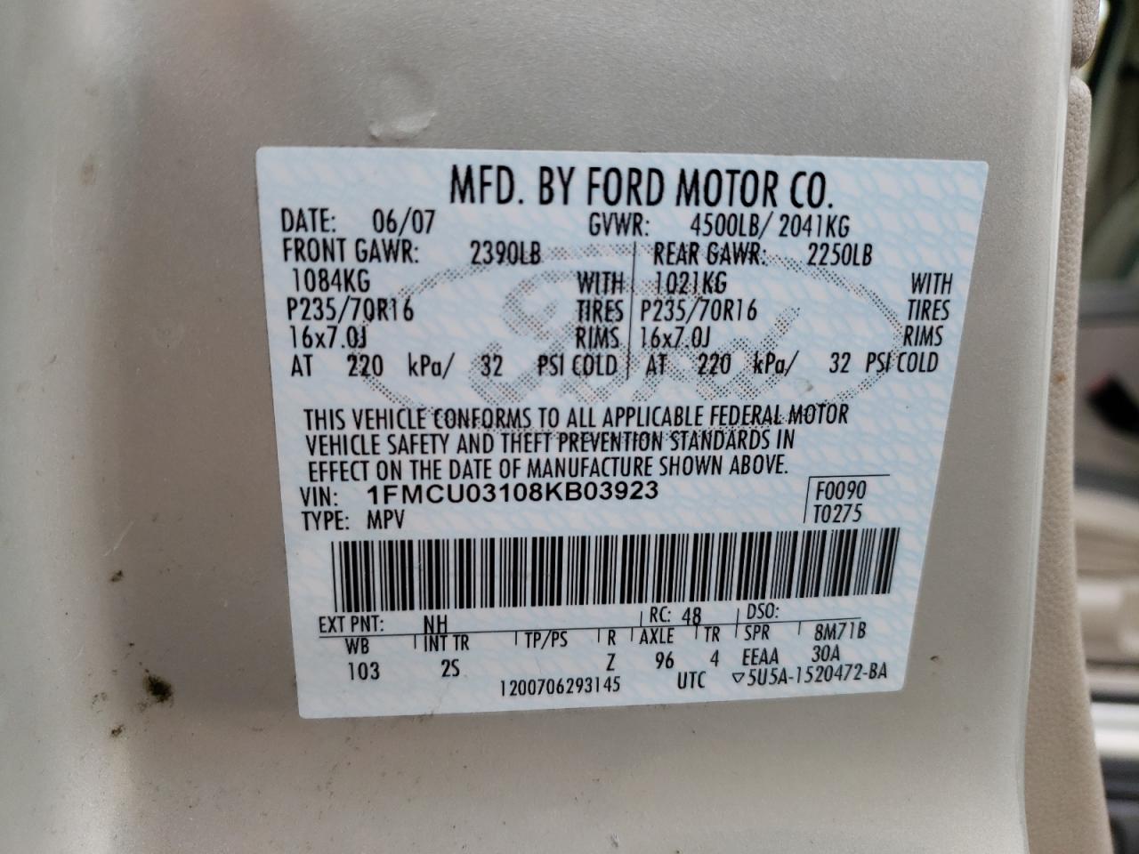 1FMCU03108KB03923 2008 Ford Escape Xlt