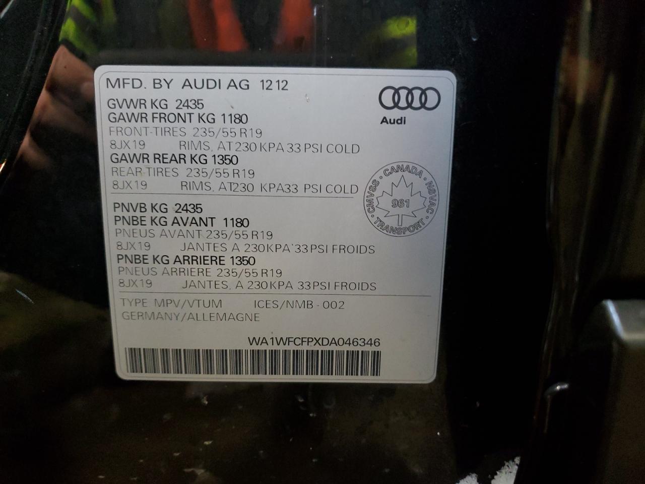 WA1WFCFPXDA046346 2013 Audi Q5 Premium S-Line