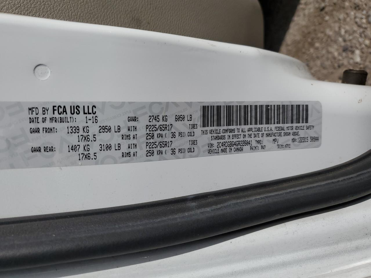 2C4RDGBG4GR226041 2016 Dodge Grand Caravan Se