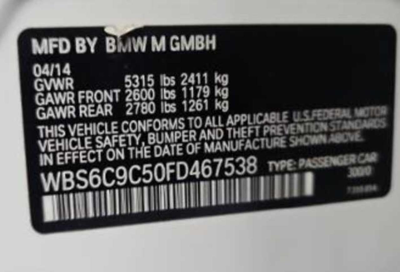 2015 BMW M6 Gran Coupe vin: WBS6C9C50FD467538