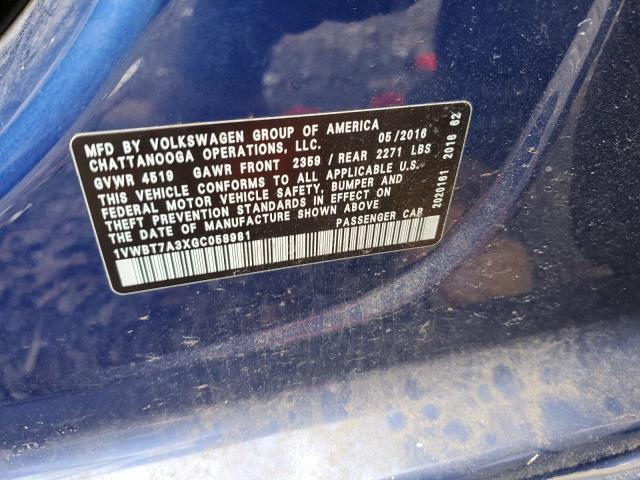 2016 VOLKSWAGEN PASSAT SE 1VWBT7A3XGC058981