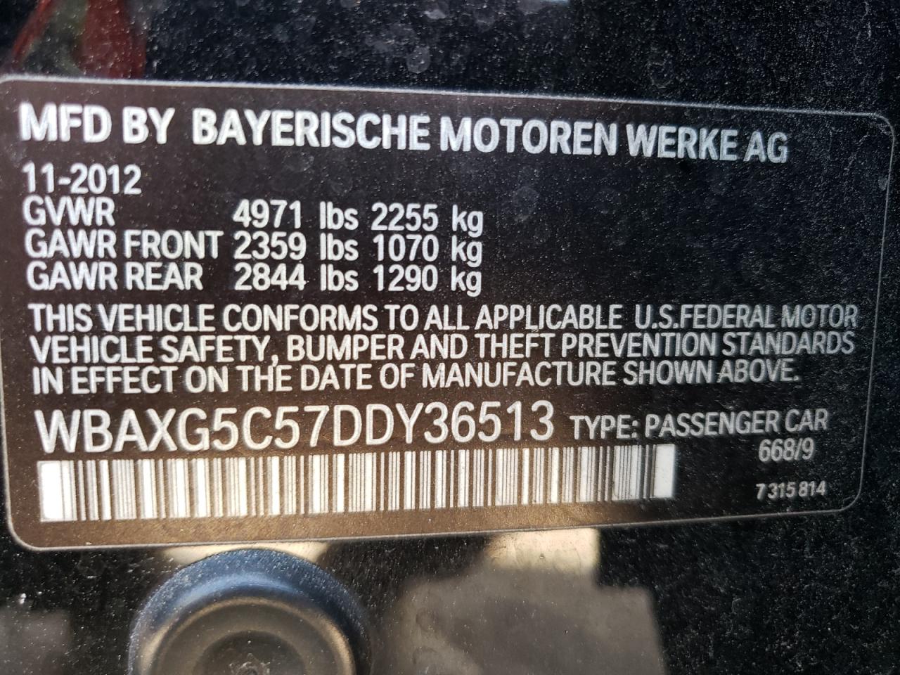 WBAXG5C57DDY36513 2013 BMW 528 I