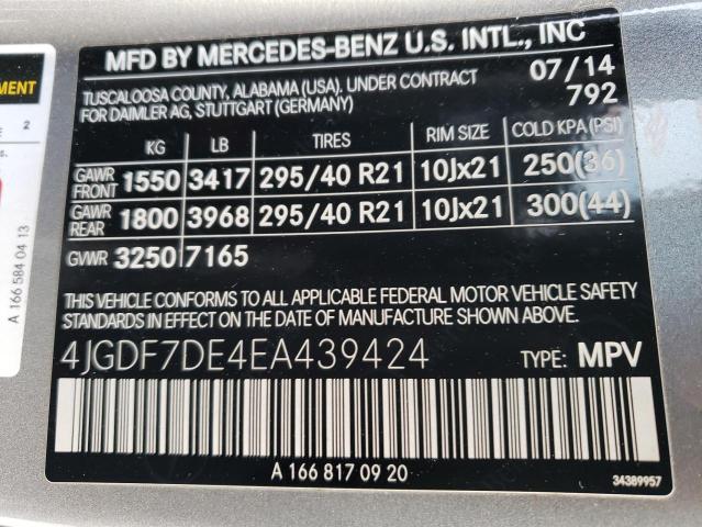 VIN 4JGDF7DE4EA439424 2014 Mercedes-Benz GL-Class, ... no.13