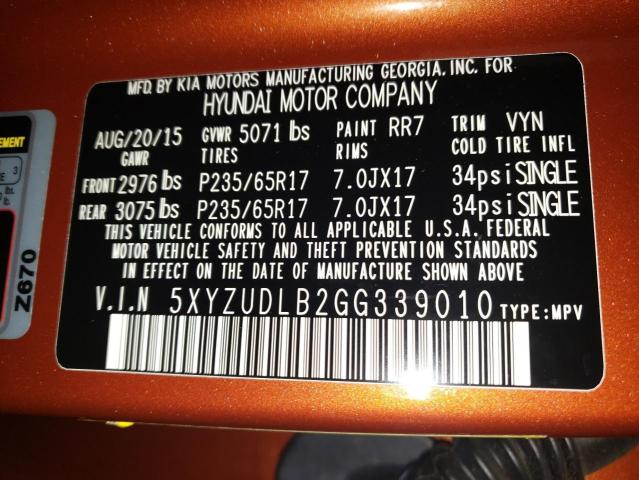 2016 HYUNDAI SANTA FE S 5XYZUDLB2GG339010