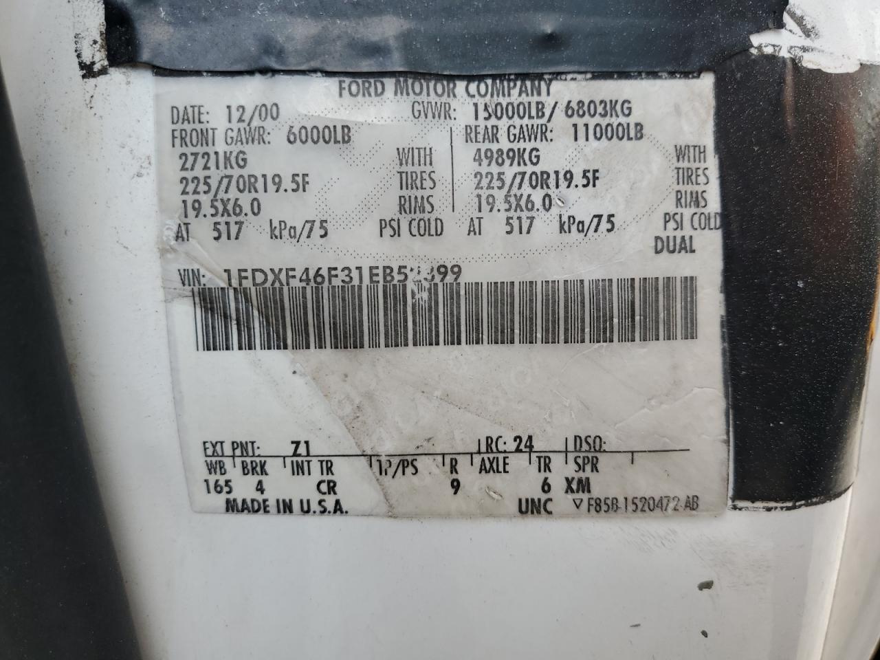 1FDXF46F31EB52399 2001 Ford F450 Super Duty