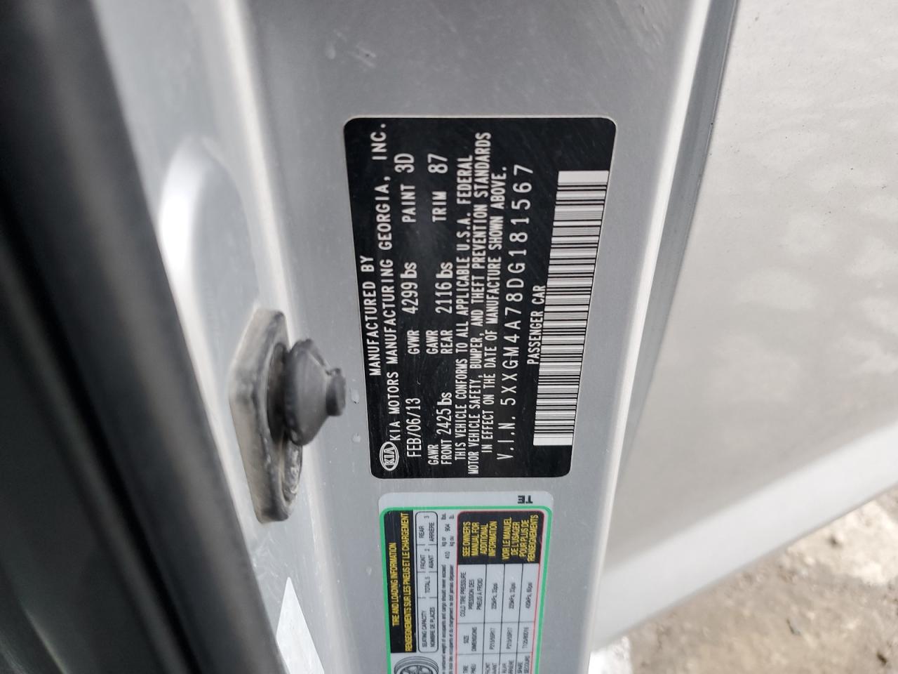 5xxgm4a78dg181567 5XXGM4A78DG181567 2013 Kia Optima Lx