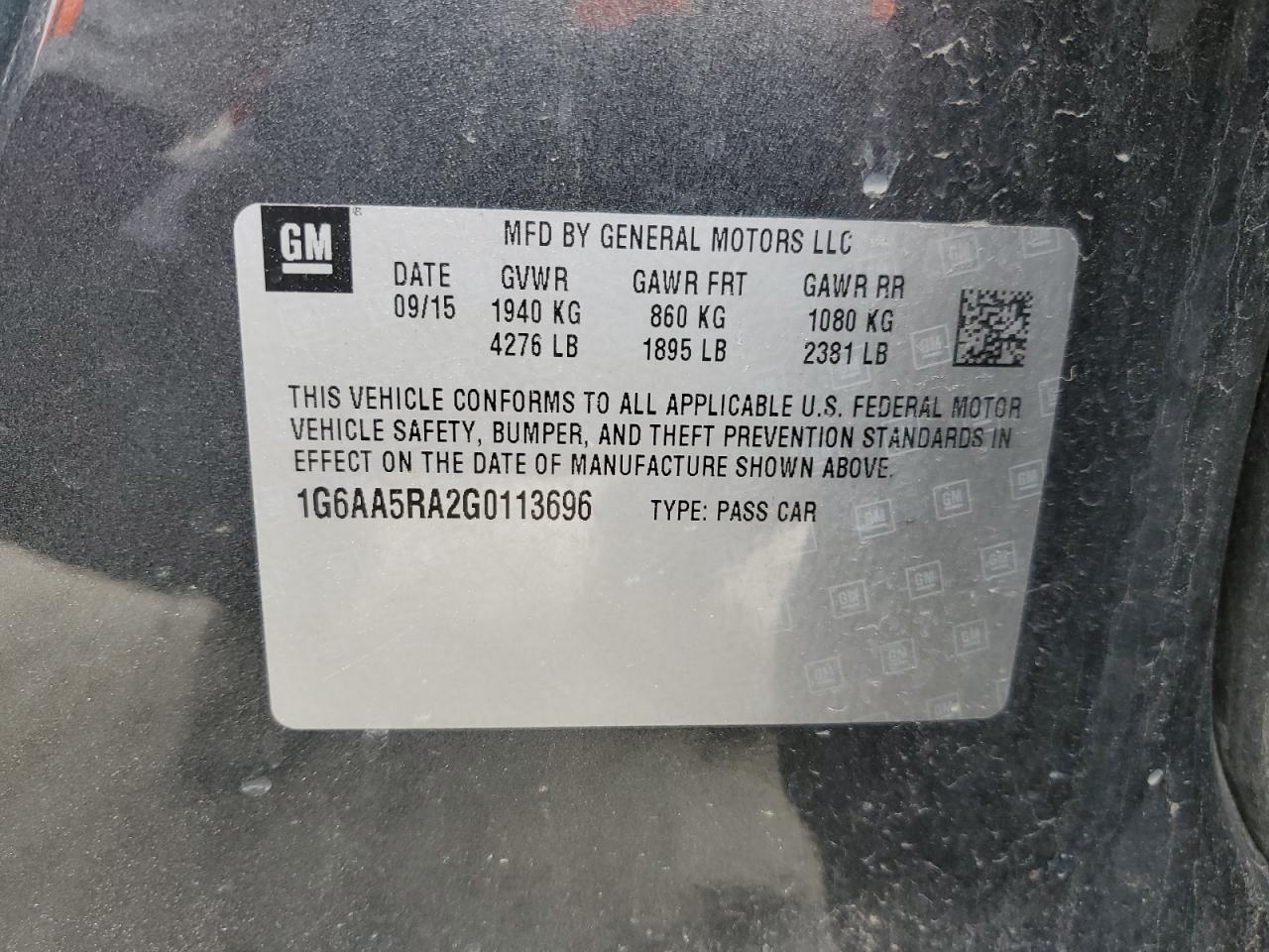 1G6AA5RA2G0113696 2016 Cadillac Ats