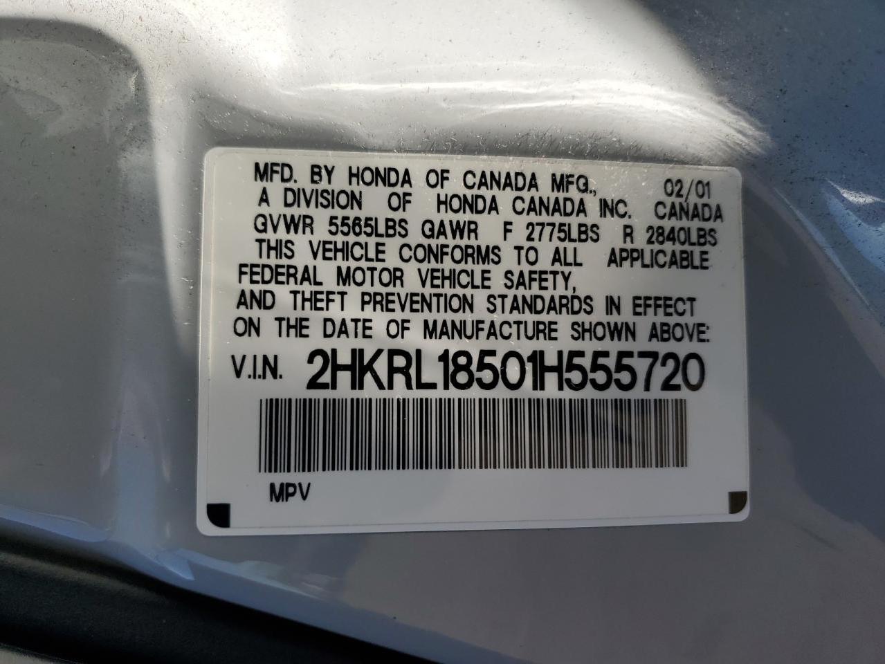 2HKRL18501H555720 2001 Honda Odyssey Lx