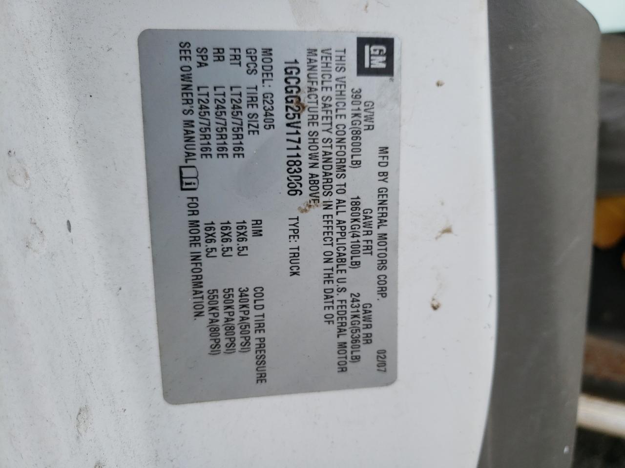 1GCGG25V171183066 2007 Chevrolet Express G2500