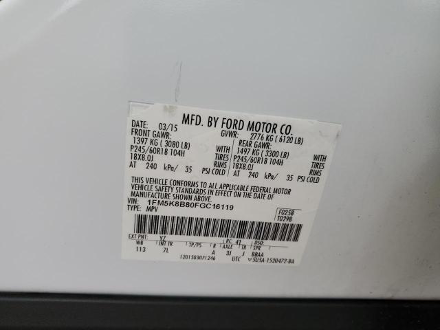 2015 Ford Explorer VIN: 1FM5K8B80FGC16119 Lot: 44386834