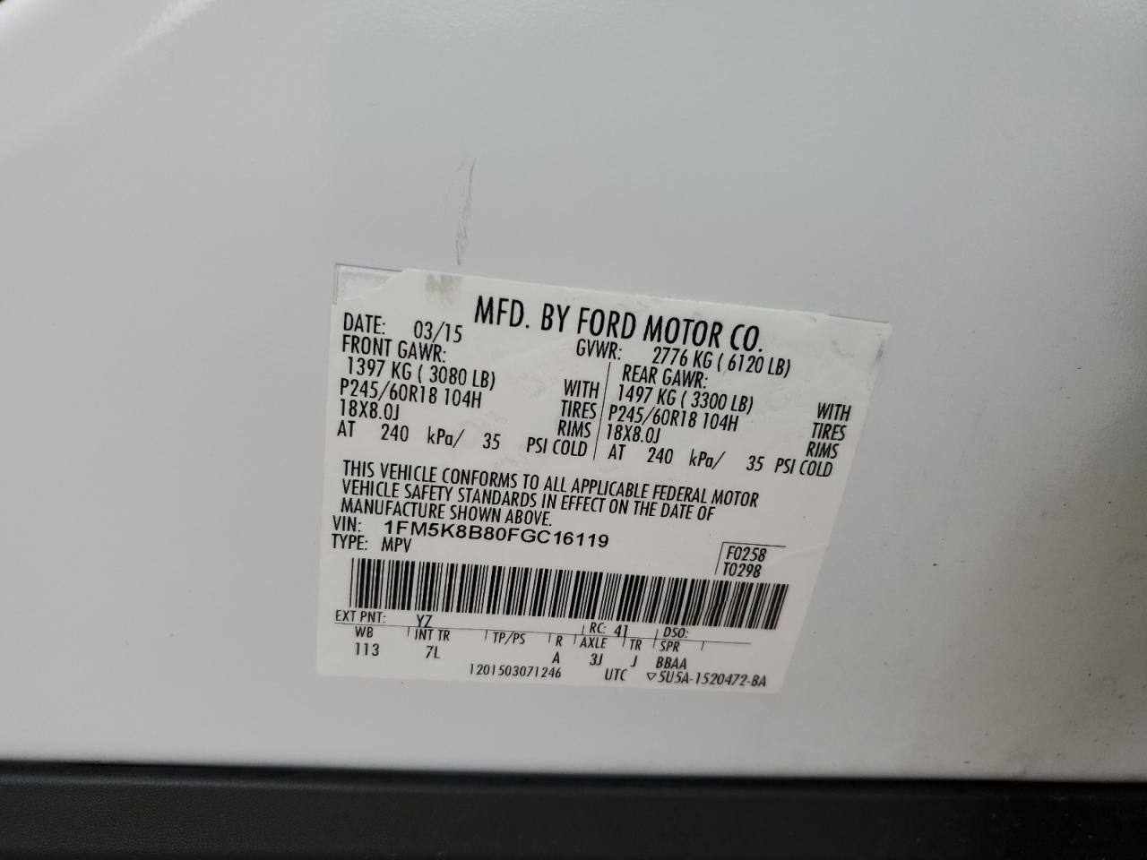 1FM5K8B80FGC16119 2015 Ford Explorer