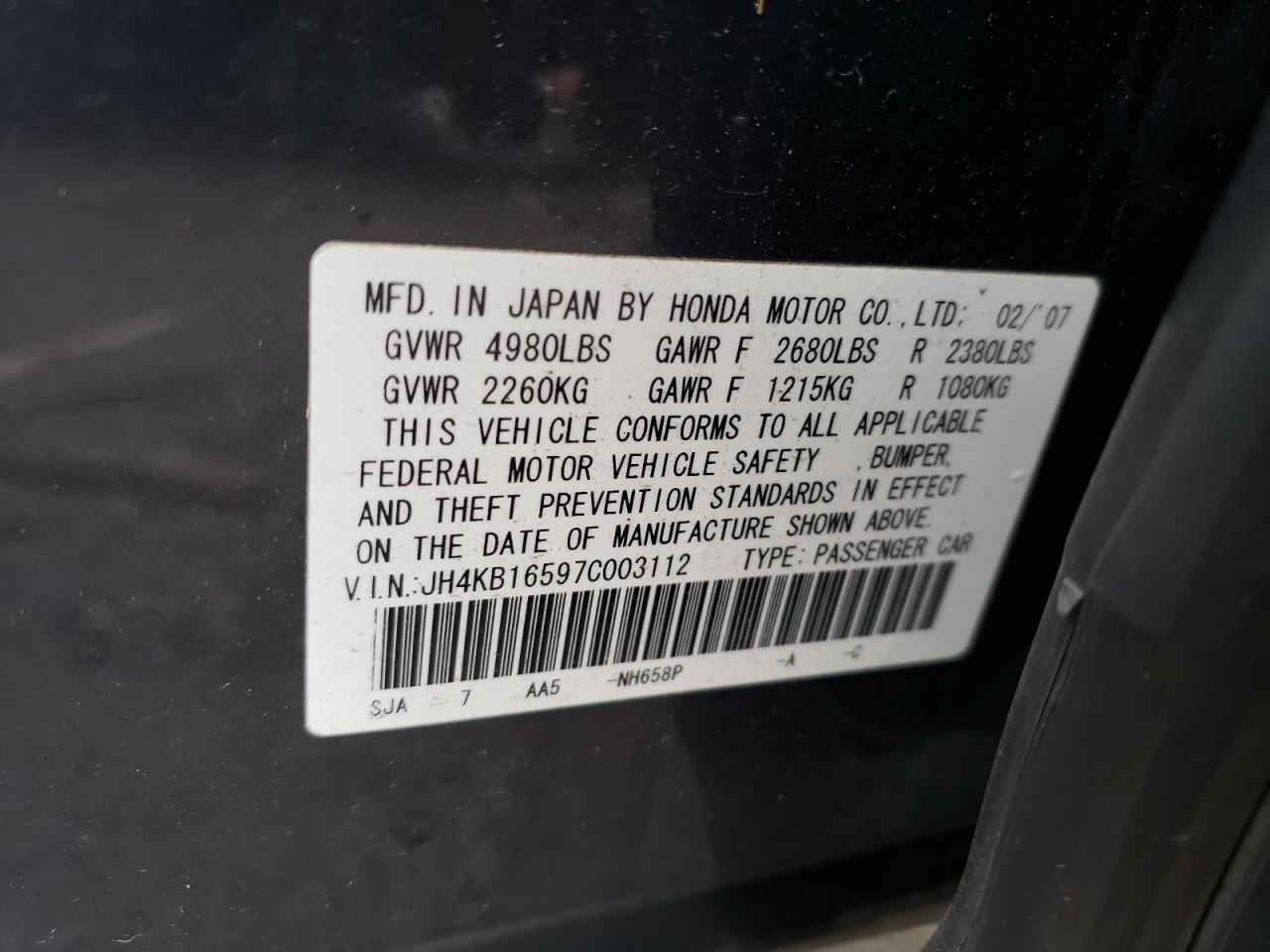 JH4KB16597C003112 2007 Acura Rl