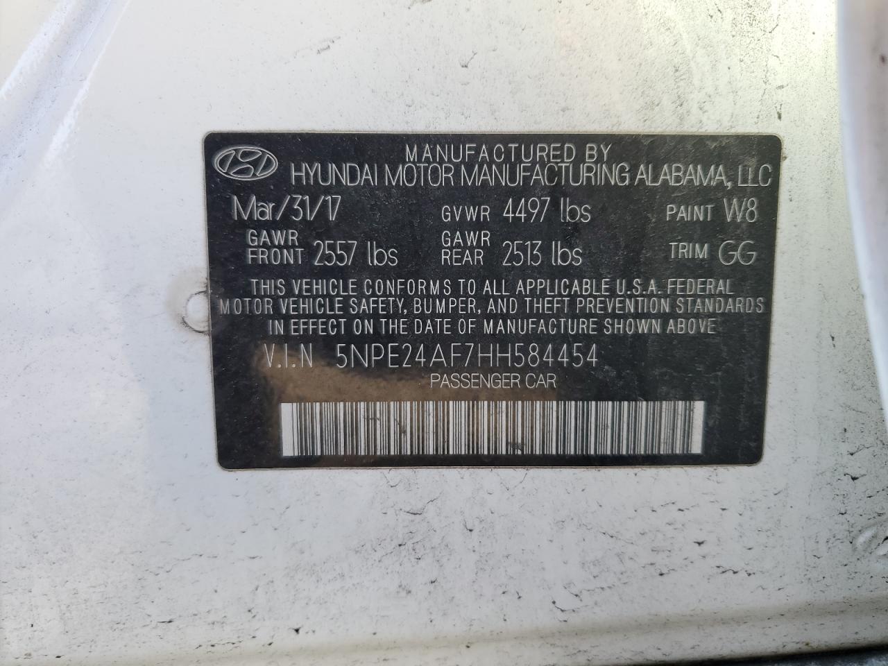 5NPE24AF7HH584454 2017 Hyundai Sonata Se