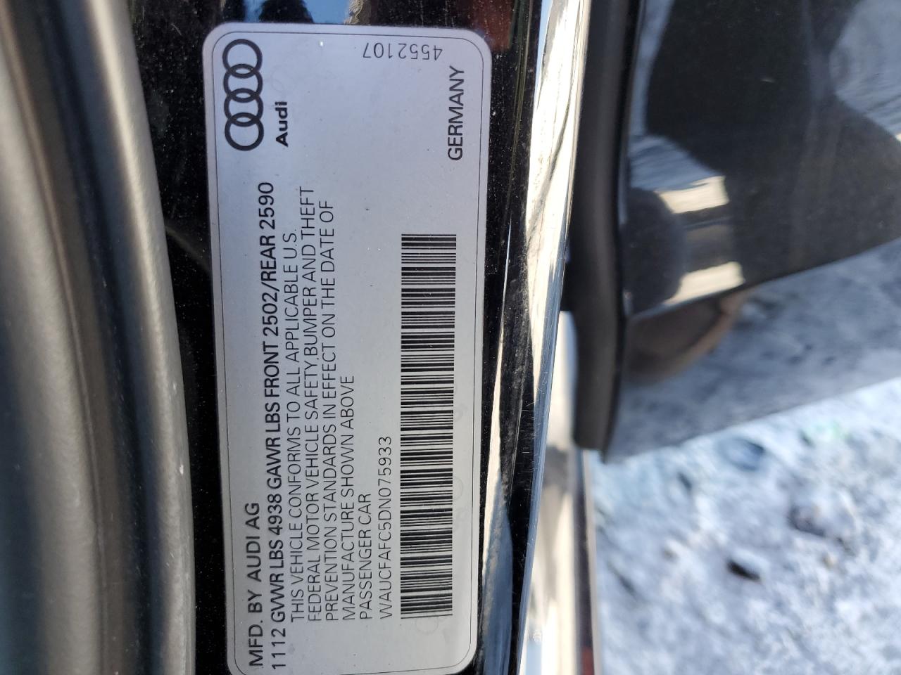 WAUCFAFC5DN075933 2013 Audi A6 Premium