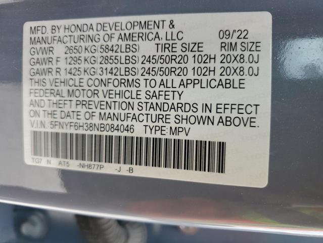 2022 HONDA PILOT SPOR 5FNYF6H38NB084046