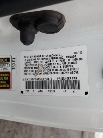 2012 Honda Civic Si VIN: 2HGFG4A58CH701815 Lot: 41085454