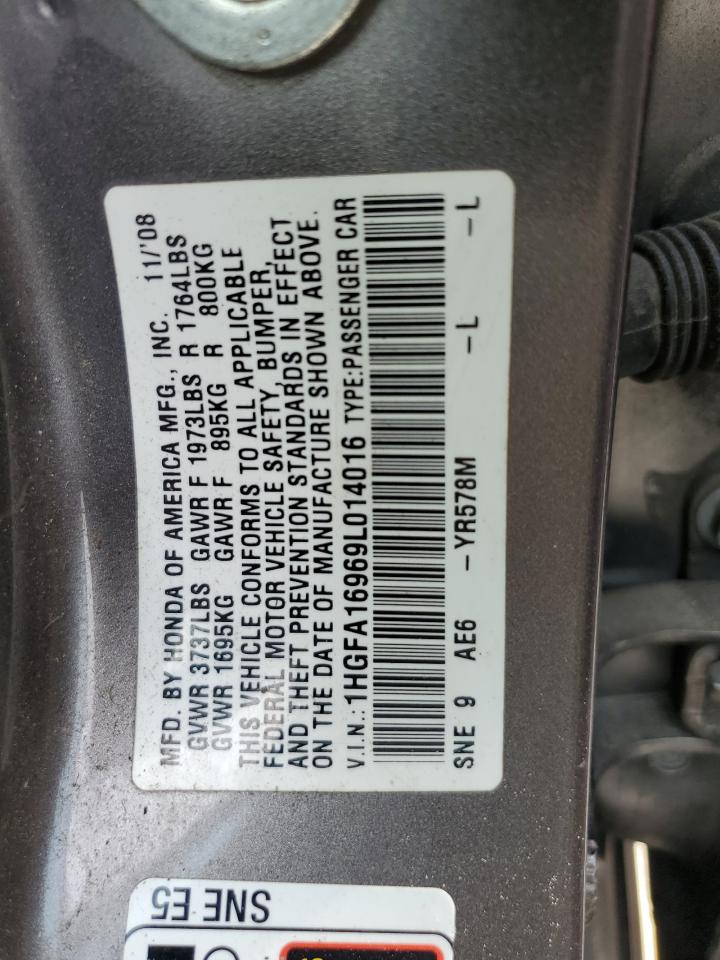 1HGFA16969L014016 2009 Honda Civic Exl