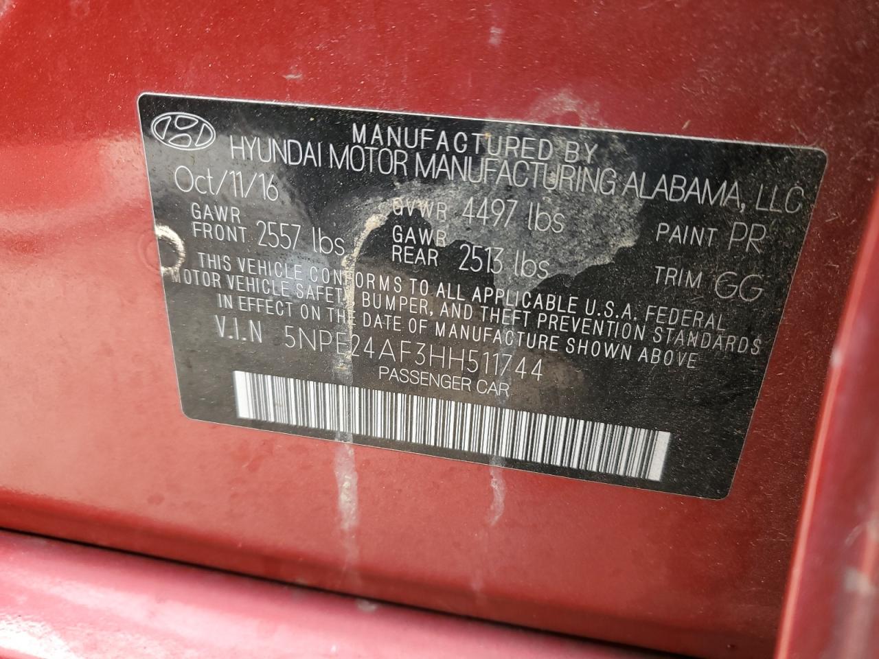 5NPE24AF3HH511744 2017 Hyundai Sonata Se