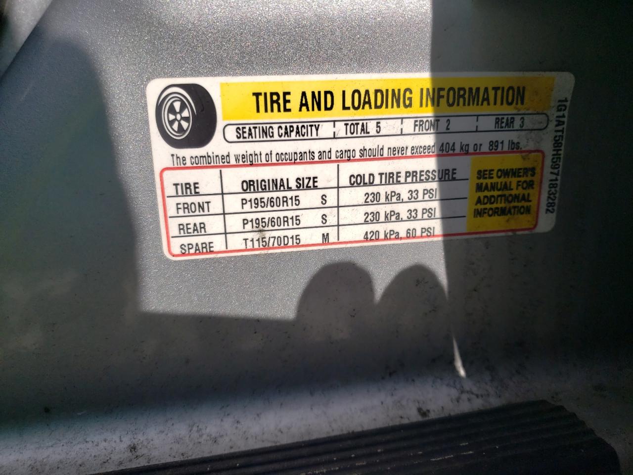 1G1AT58H597183282 2009 Chevrolet Cobalt Lt