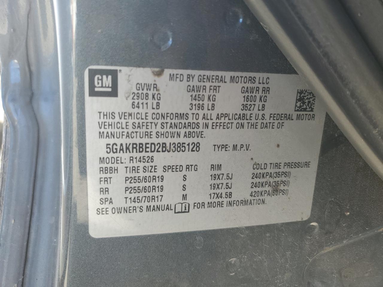 5GAKRBED2BJ385128 2011 Buick Enclave Cxl