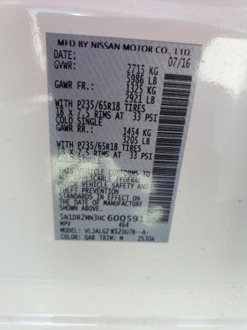 2017 NISSAN PATHFINDER 5N1DR2MN3HC600591