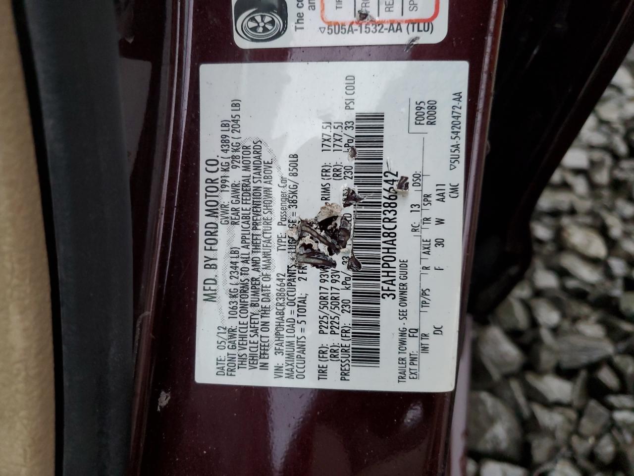 3fahp0ha8cr386642 3FAHP0HA8CR386642 2012 Ford Fusion Se