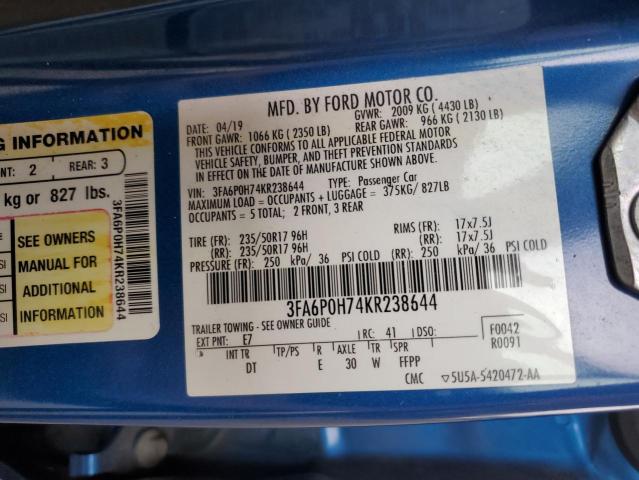 VIN 3FA6P0H74KR238644 2019 Ford Fusion, SE no.12