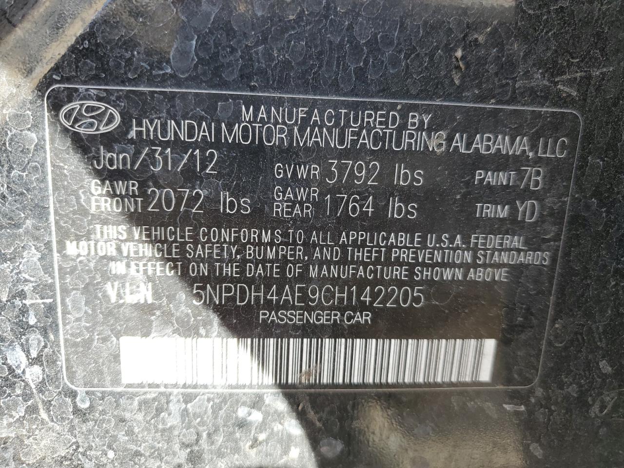 5NPDH4AE9CH142205 2012 Hyundai Elantra Gls